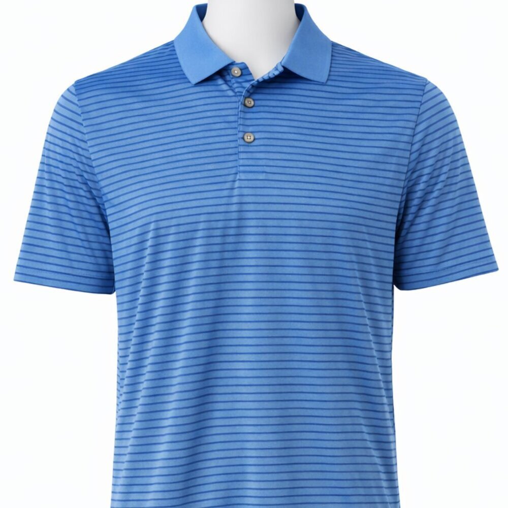 PGA Tour Men's XL Blue Striped Performance Polo Shirt - Golf Top